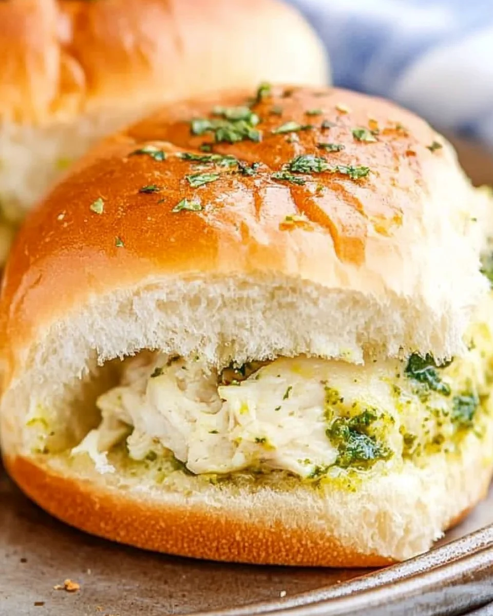 Cheesy Garlic Pesto Chicken Sliders