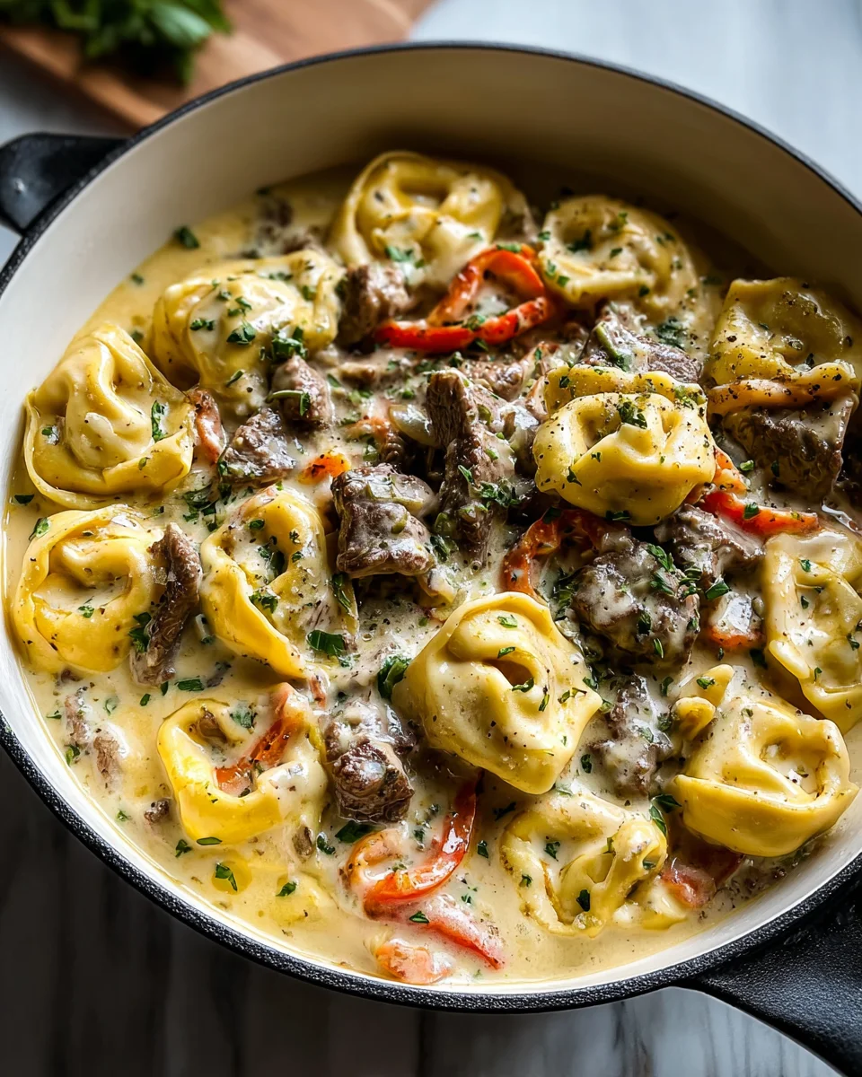 Cheesesteak Tortellini in Creamy Provolone Sauce